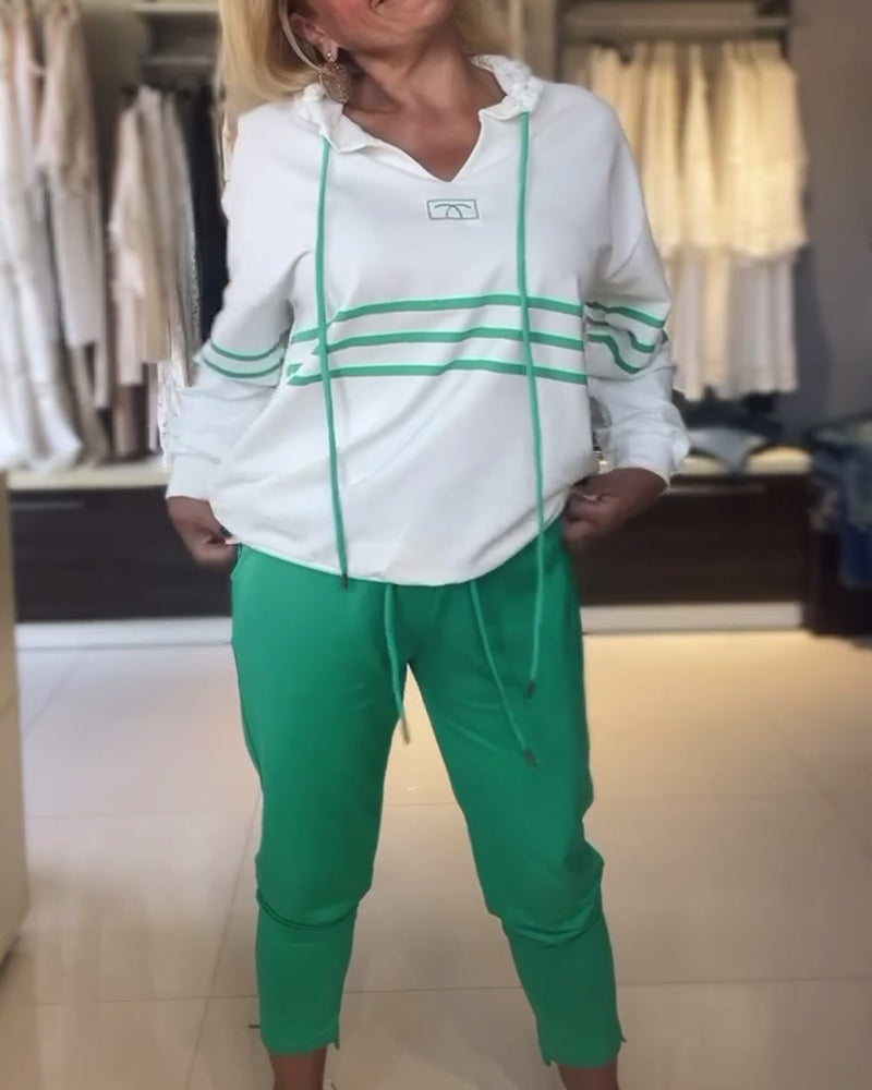 GR | Set aus gestreifter Hose und Kapuzenjacke