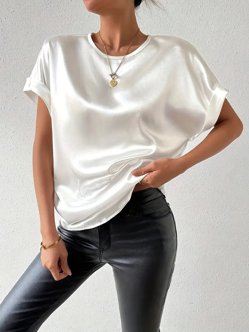 GR | Satin T-Shirt Mit Umgeschlagenen Ärmeln Für Damen