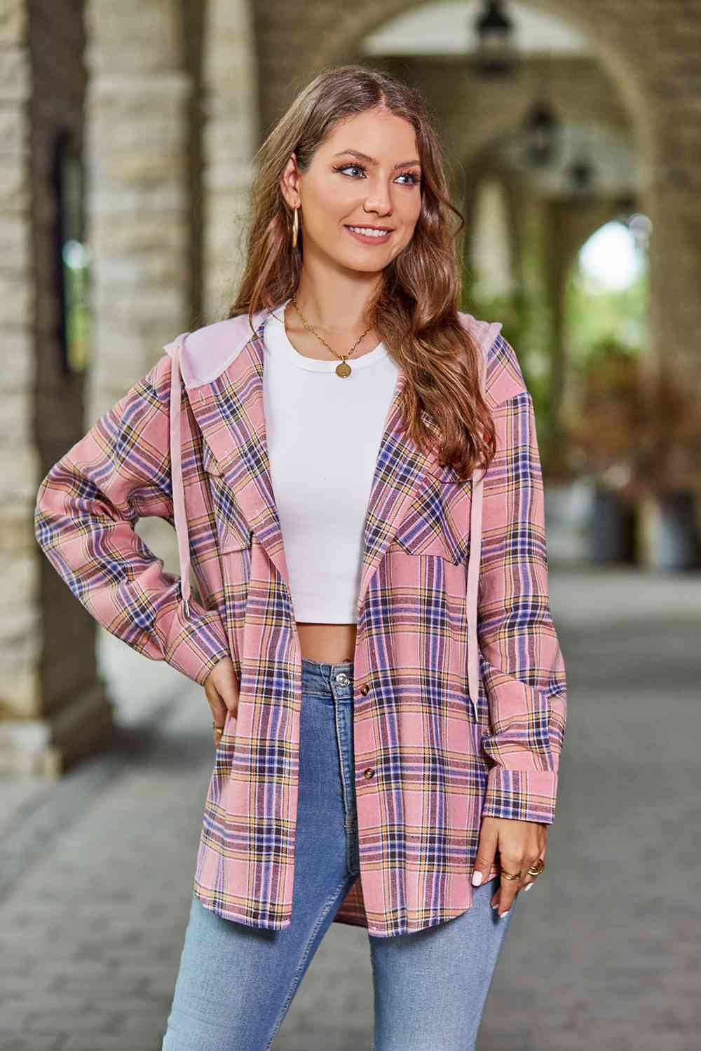 GR | Checkered long-sleeved hooded jacket