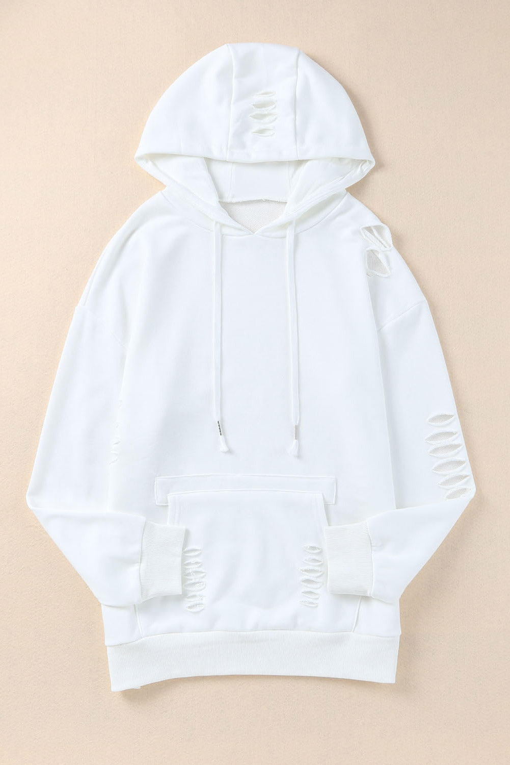 GR | Zerrissene Kapuzenpullover mit Langen Ärmeln und Kordelzug