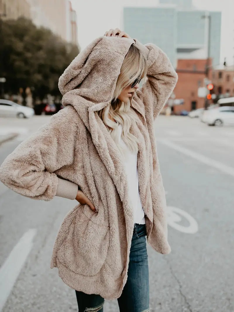 Fluffy jacket with hood