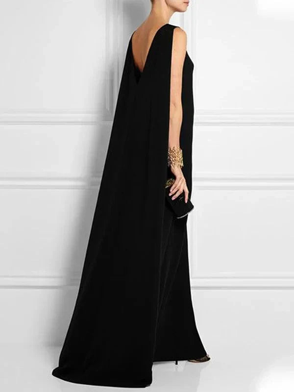 GR | Wide, Simple, Solid Color, Sleeveless, V-Neck, Long Wide Dress