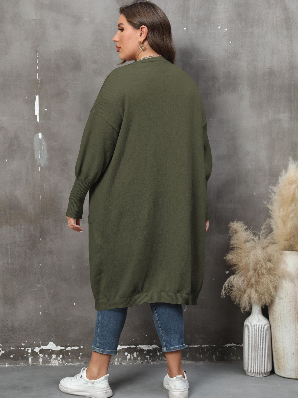 GR | Plus Size Langarm Taschen Cardigan