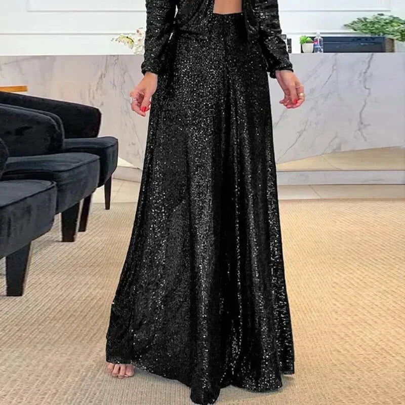 GR | Stylish Winter Chic Sequin Wide Leg Trousers for Women