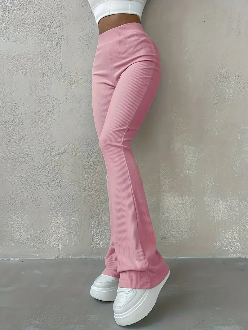 GR | Waist Ribcord Flared Trousers - Trendy Women's Everyday Trousers