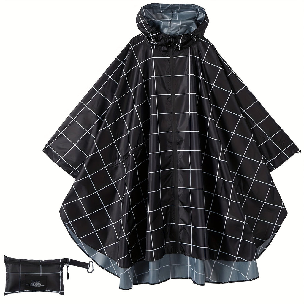 GR | Sporty women's rain poncho with hood and geometric pattern