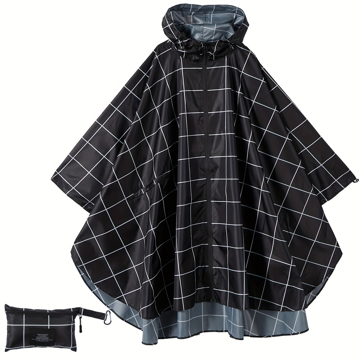 GR | Sporty women's rain poncho with hood and geometric pattern