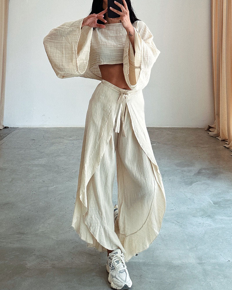 GR | Slit Binding Cotton and Linen Two-Piece Set 