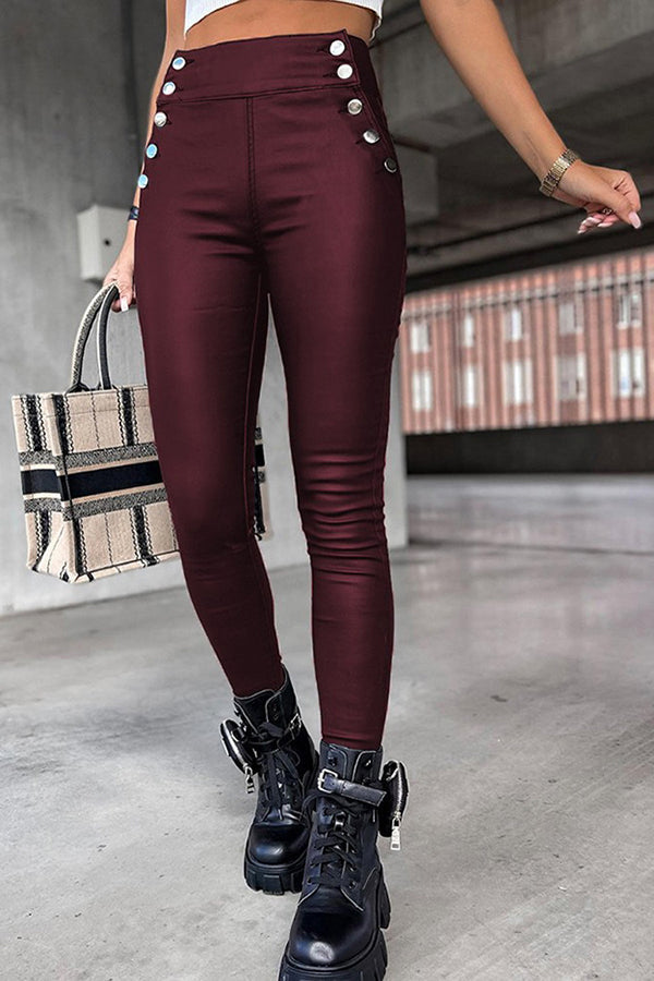 GR | Jingle High Rise Knopf Faux Leder Leggings