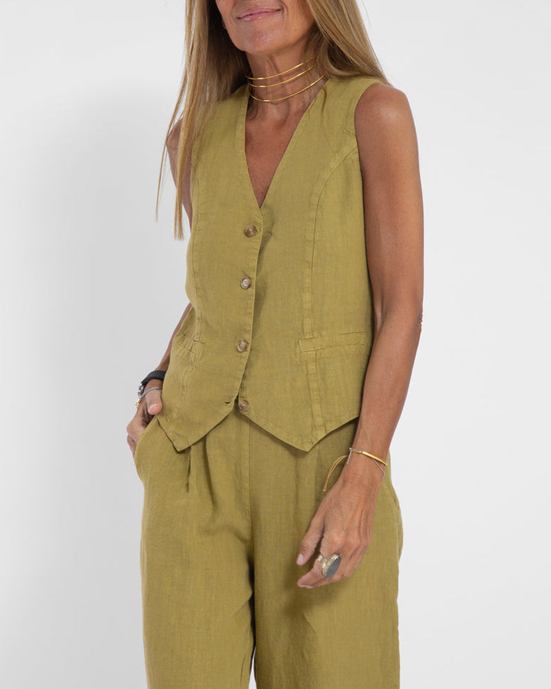 GR | Elegant 2-piece linen set: wide-leg trousers & vest
