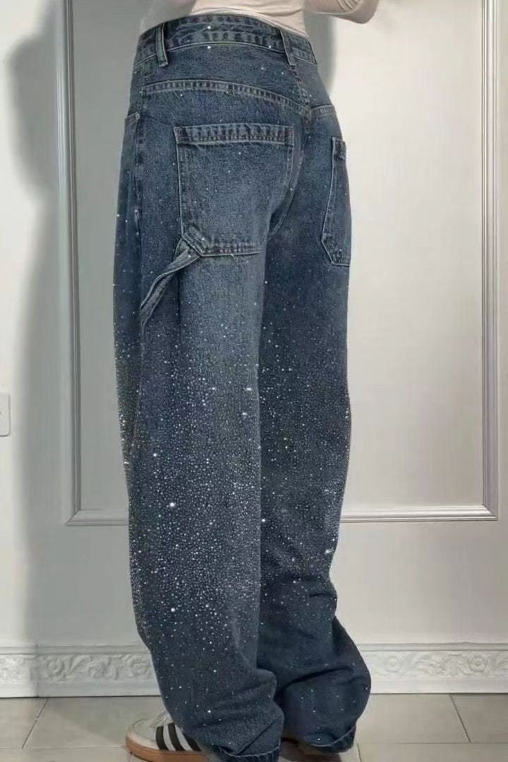 GR | Women's Washed Jeans with Rhinestone Details, Wide Fit
