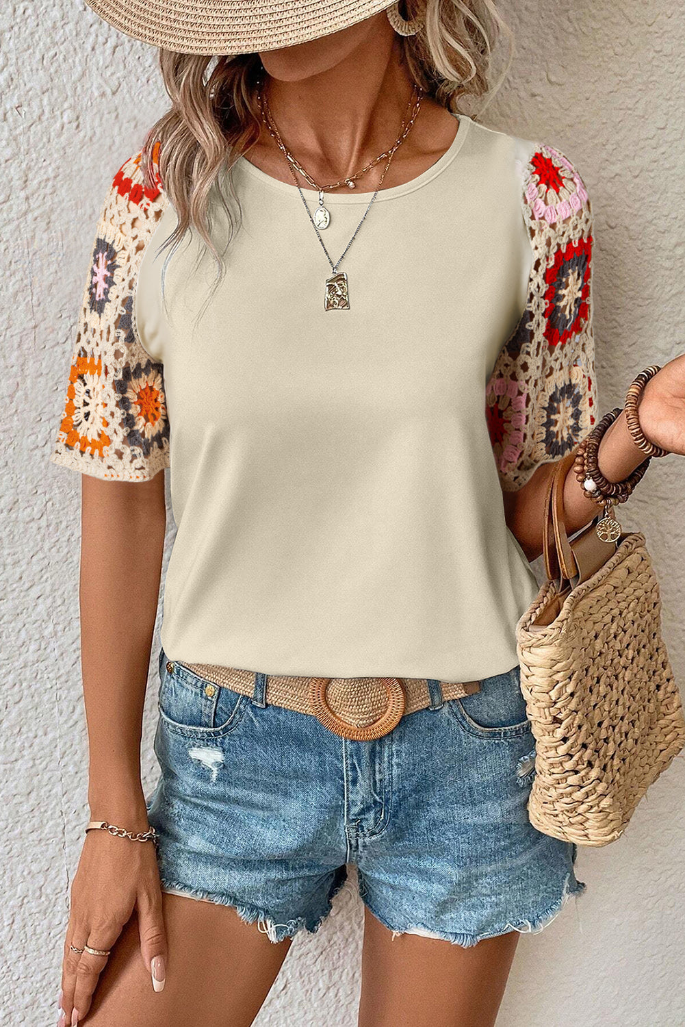 GR | Floral Crochet T-Shirt for Women - Light & Airy 