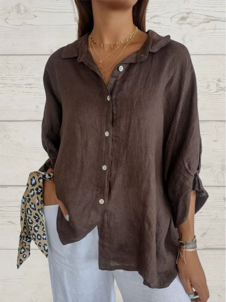 GR | Elegant tie-strap cotton-linen shirt