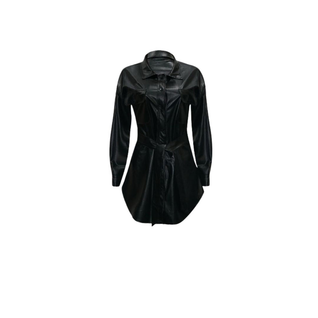 GR | Faux leather shirt dress with belt
