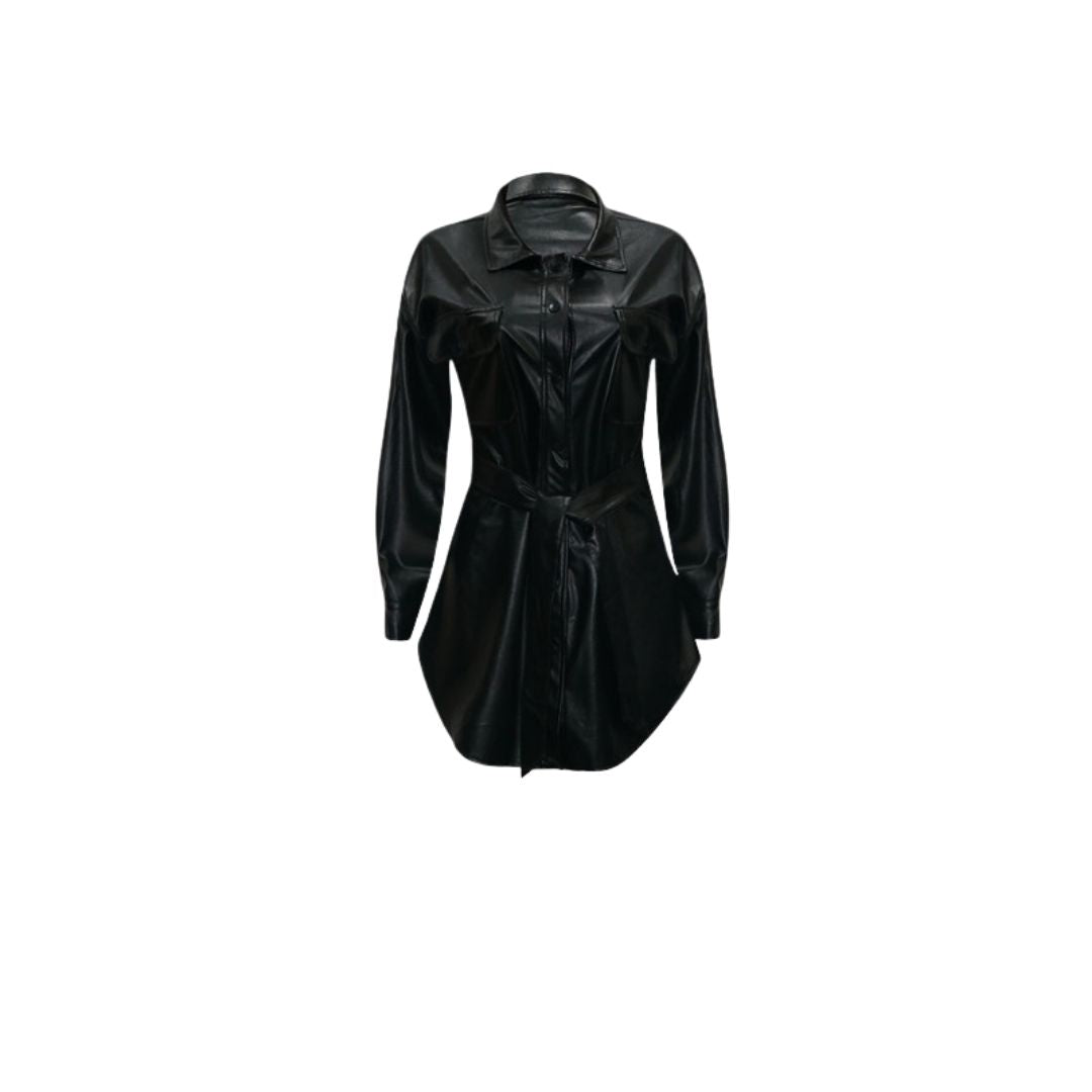 GR | Faux leather shirt dress with belt