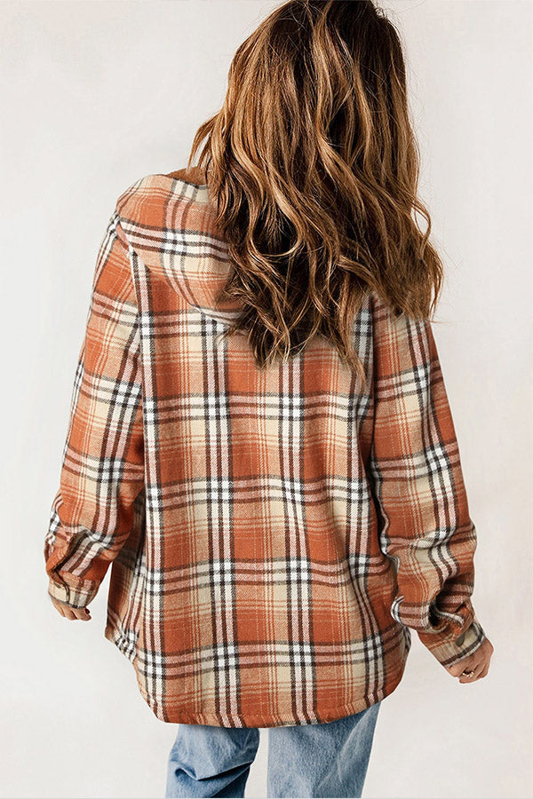 GR | Snap Button Sherpa Fleece Lined Hooded Flannel Jacket