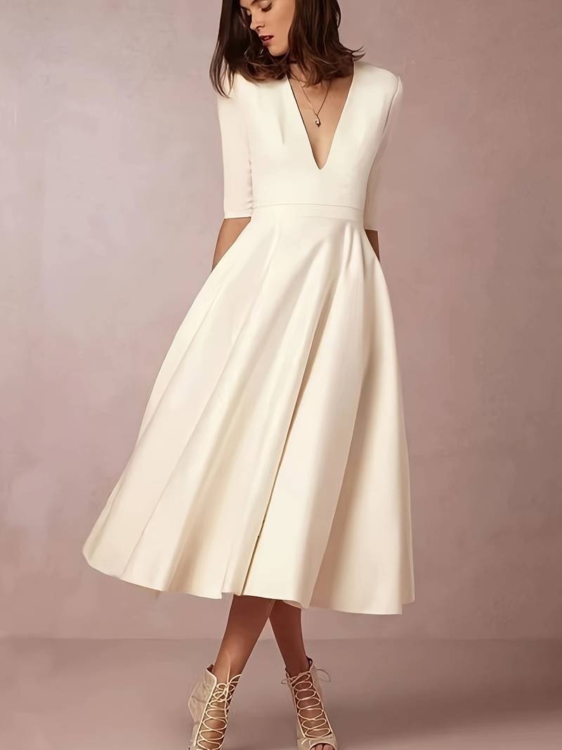 GR | Elegantes Midi-Kleid mit Tiefem V-Ausschnitt für Damen
