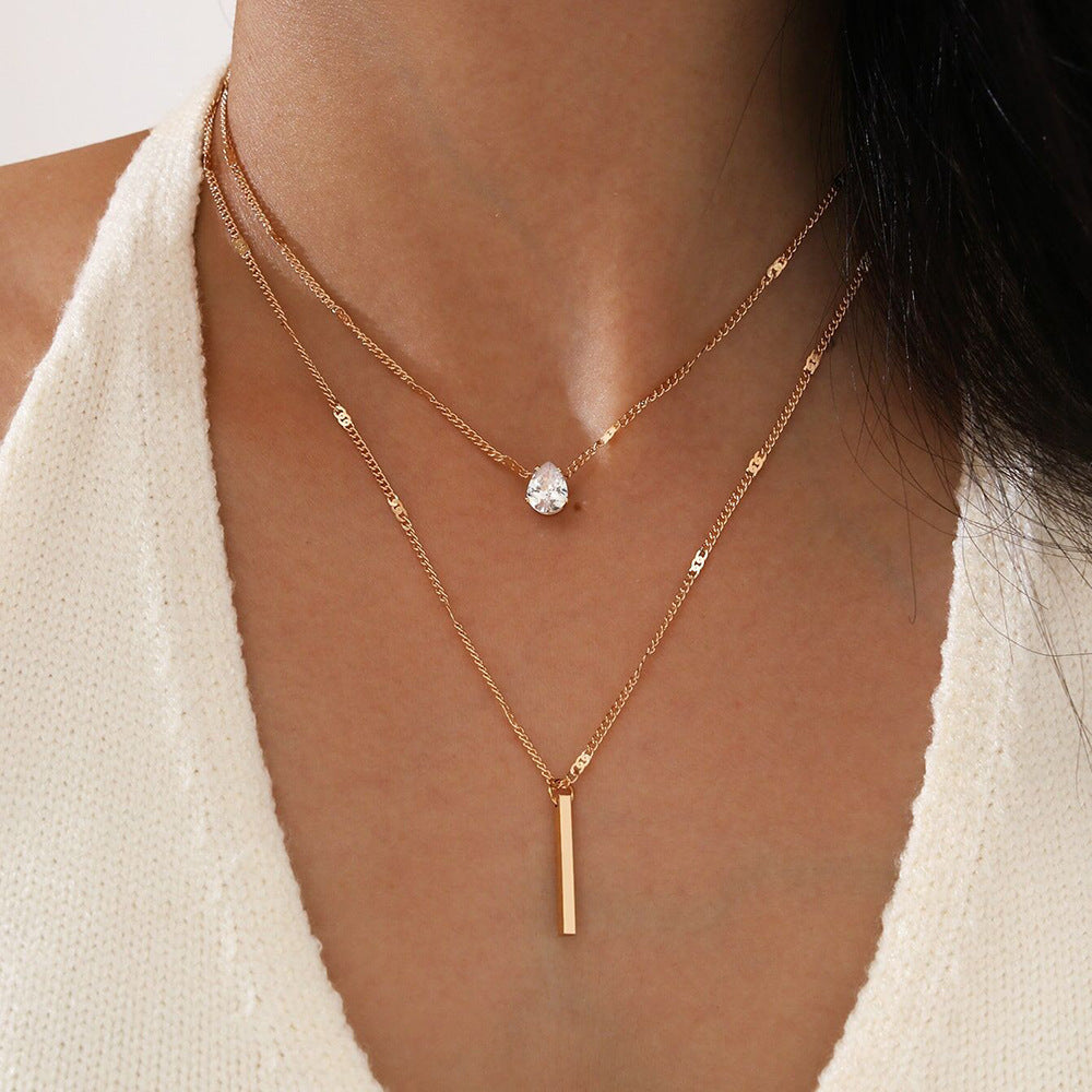 GR | Necklace Glitter Gold Pendant Set Vintage Jewelry