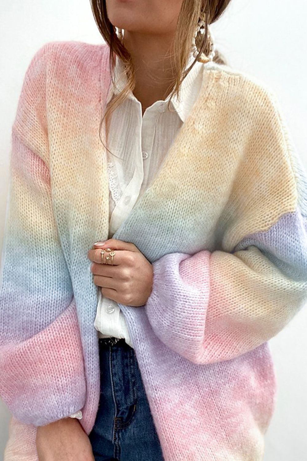 GR | Gradient Offene Vorderseite Fallendes Schulter Cardigan