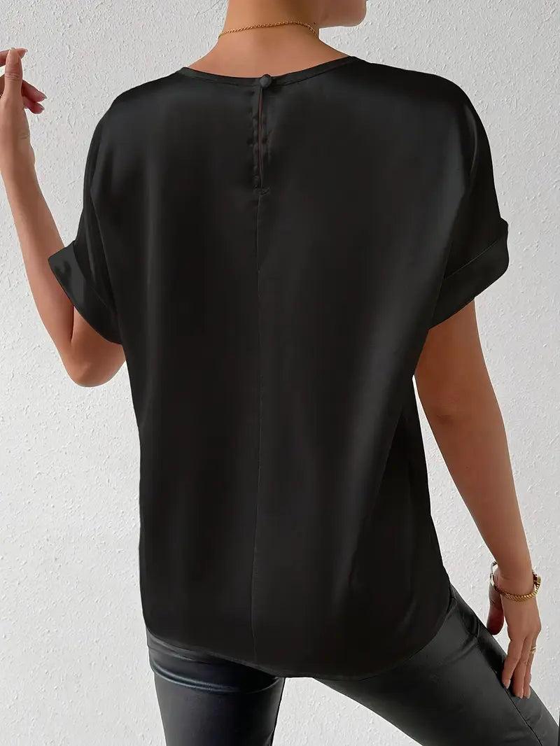 GR | Satin T-Shirt with Rolled-Up Sleeves for Women