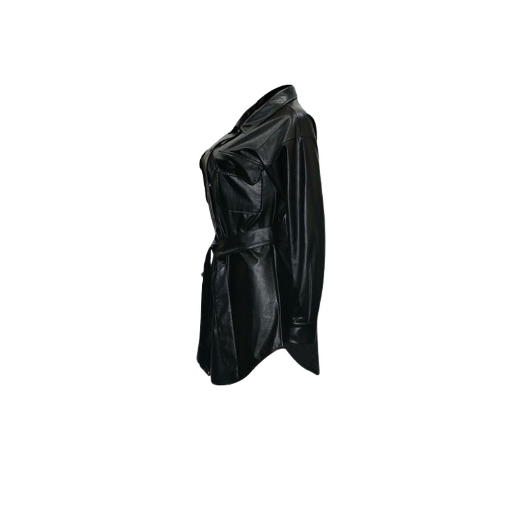 GR | Faux leather shirt dress with belt