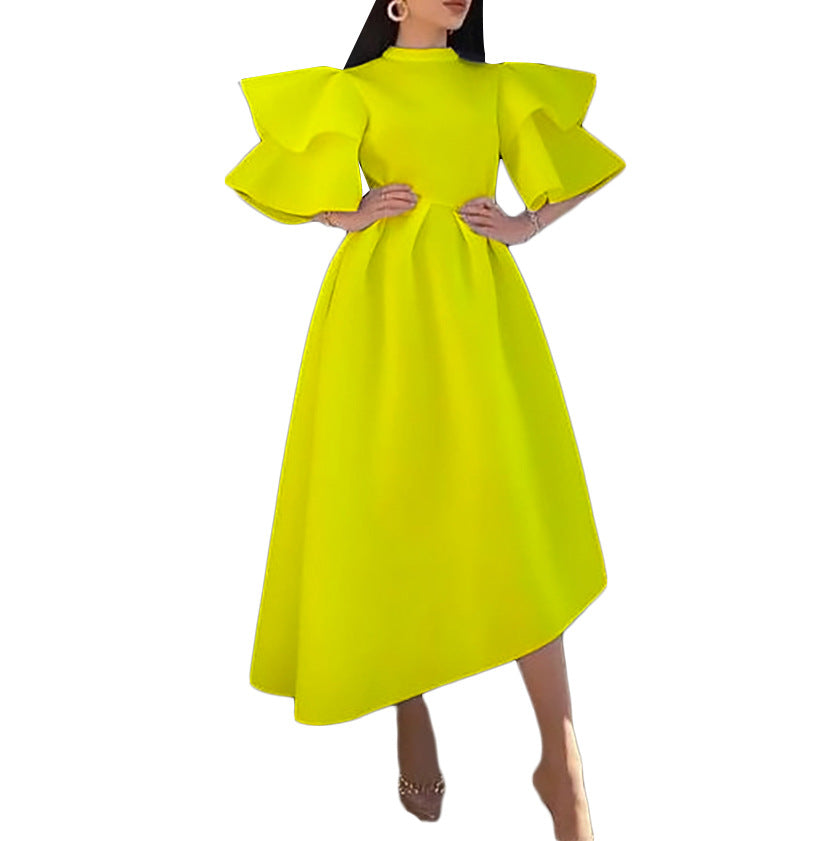 GR Kleid mit Lotusblattärmeln und einfarbigem weitem Schnitt