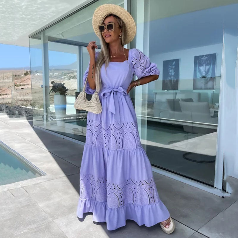 GR | Casual, loose dress with lacing and lace embroidery