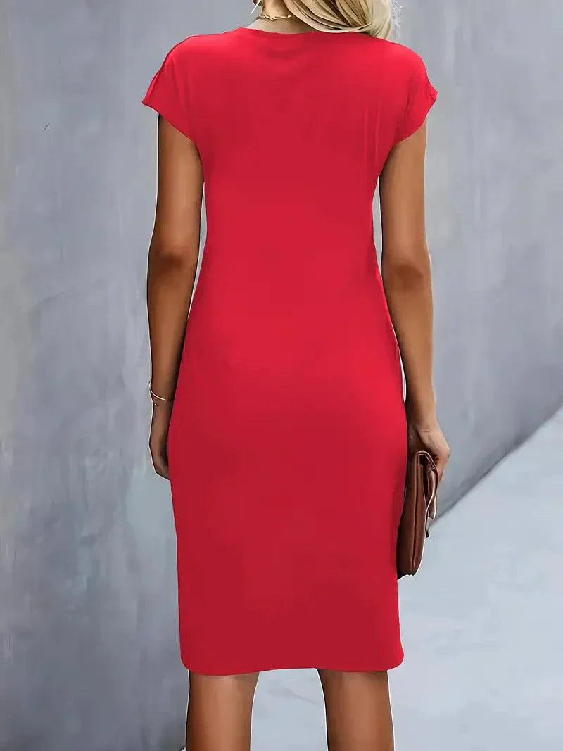 GR | Stilvolles Schmales Kleid Mit Rundhalsausschnitt