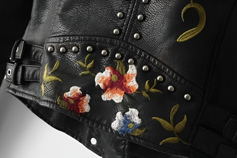 GR | Leather jacket with embroidery