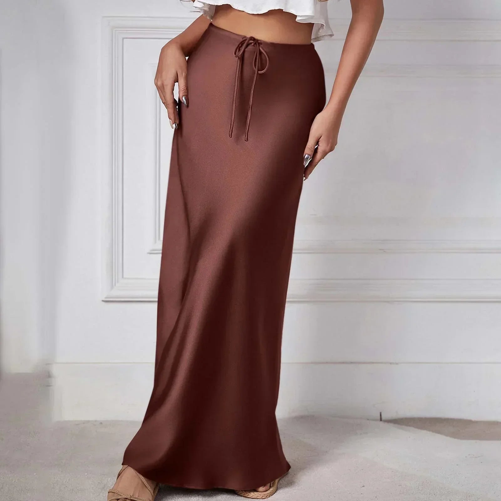 GR | Schicke Herbst Hohe Taille Schnürung Satin Rock für Frauen