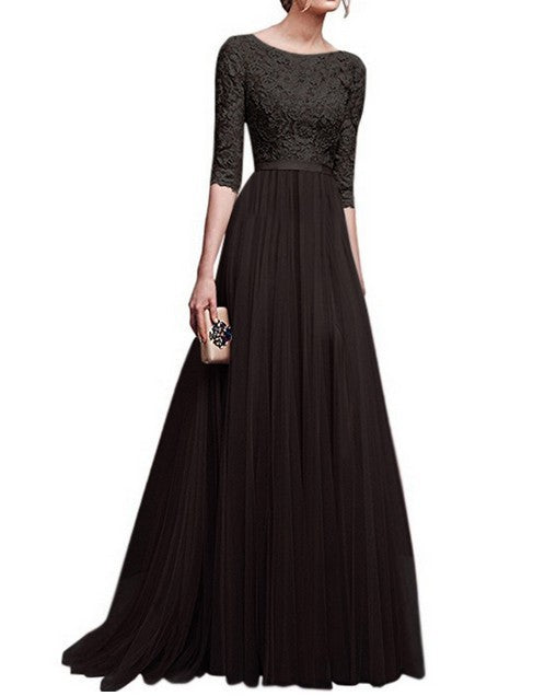 Damen Abendkleid mit Spitzenoberteil und fließendem Rock GR