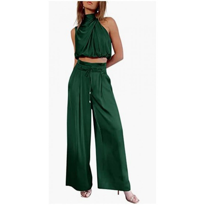 GR | Casual Sleeveless Top with Midriff and Wide Legs 2-Piece Set Women's Clothing