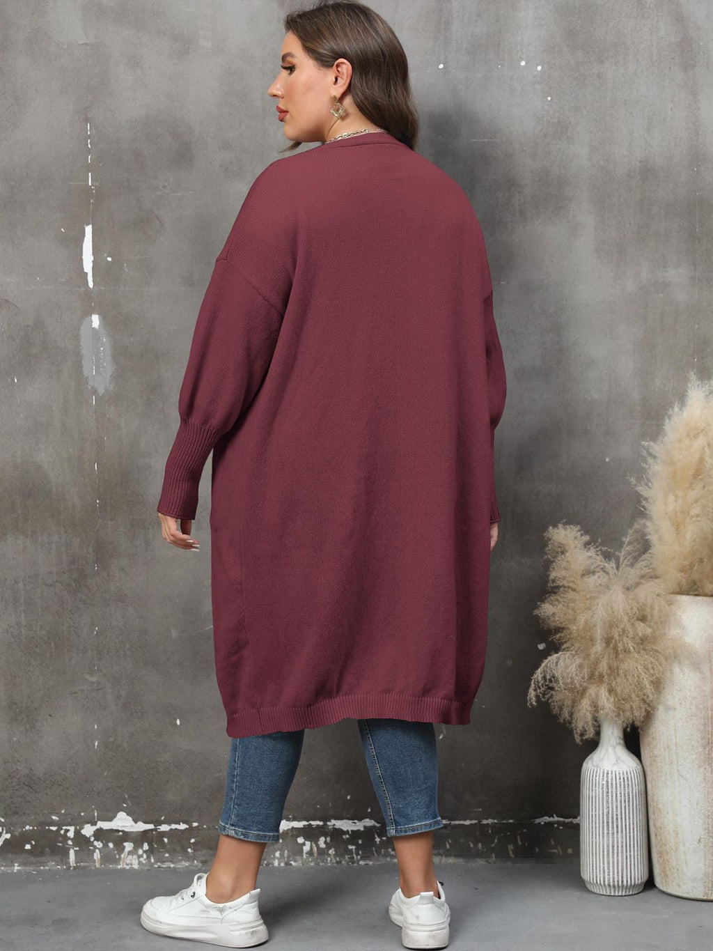 GR | Plus Size Langarm Taschen Cardigan