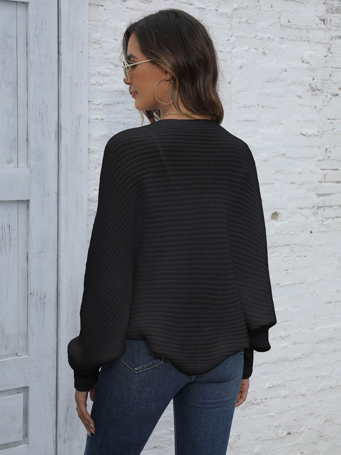 GR | Bat Sleeve Open Front Short Cardigan