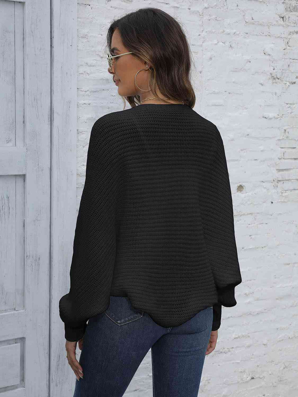 GR | Bat Sleeve Open Front Short Cardigan