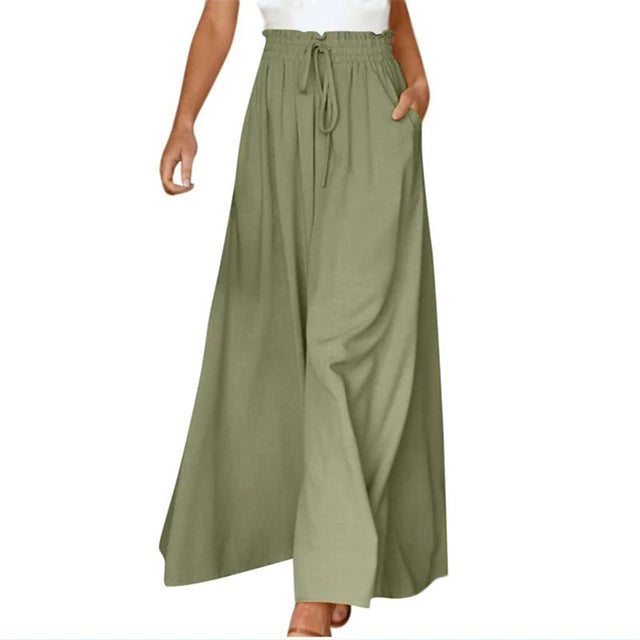 GR | Leichte Damen Leinenhose Mit Weitem Bein Für Frühling Und Sommer