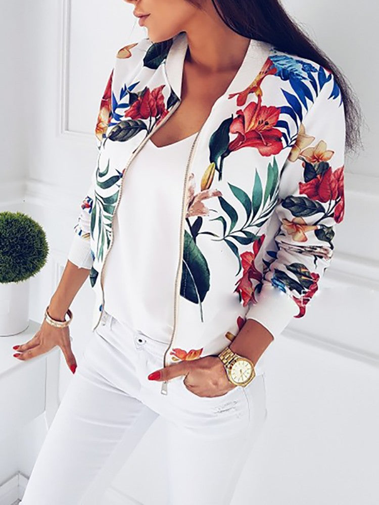 Women's bomber jacket with floral print and elasticated cuffs, size S