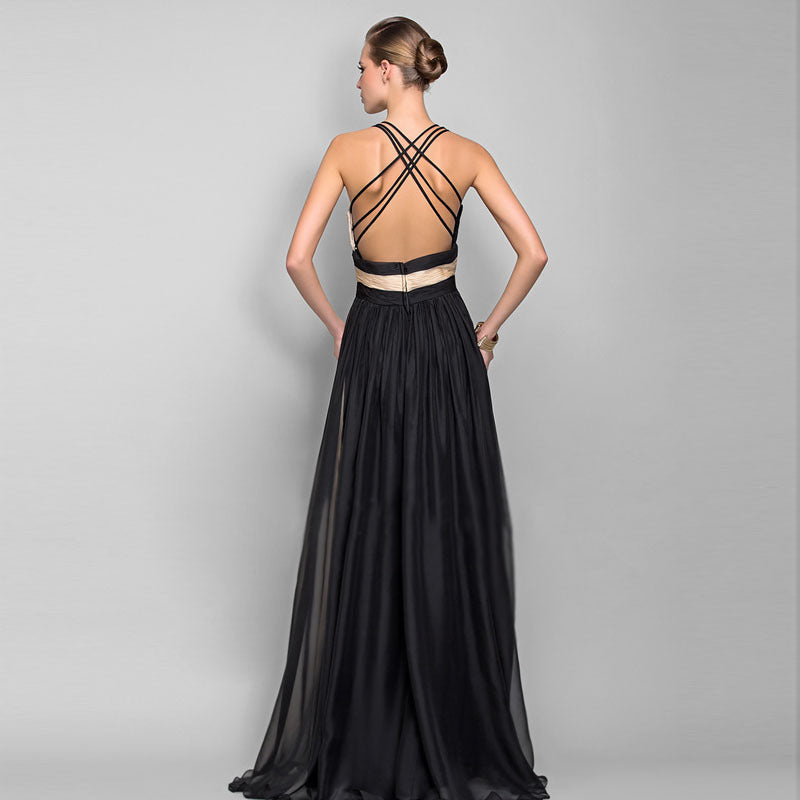 GR | V-Ausschnitt Ärmelloses Farbblockkleid