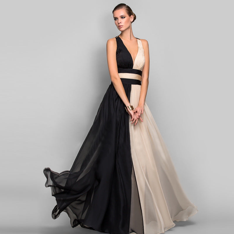 GR | V-Ausschnitt Ärmelloses Farbblockkleid