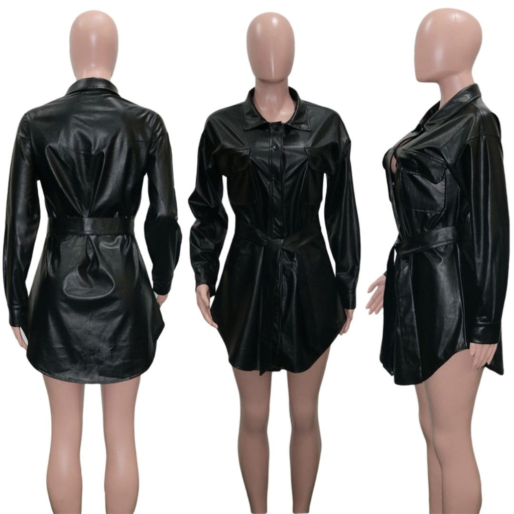 GR | Faux leather shirt dress with belt