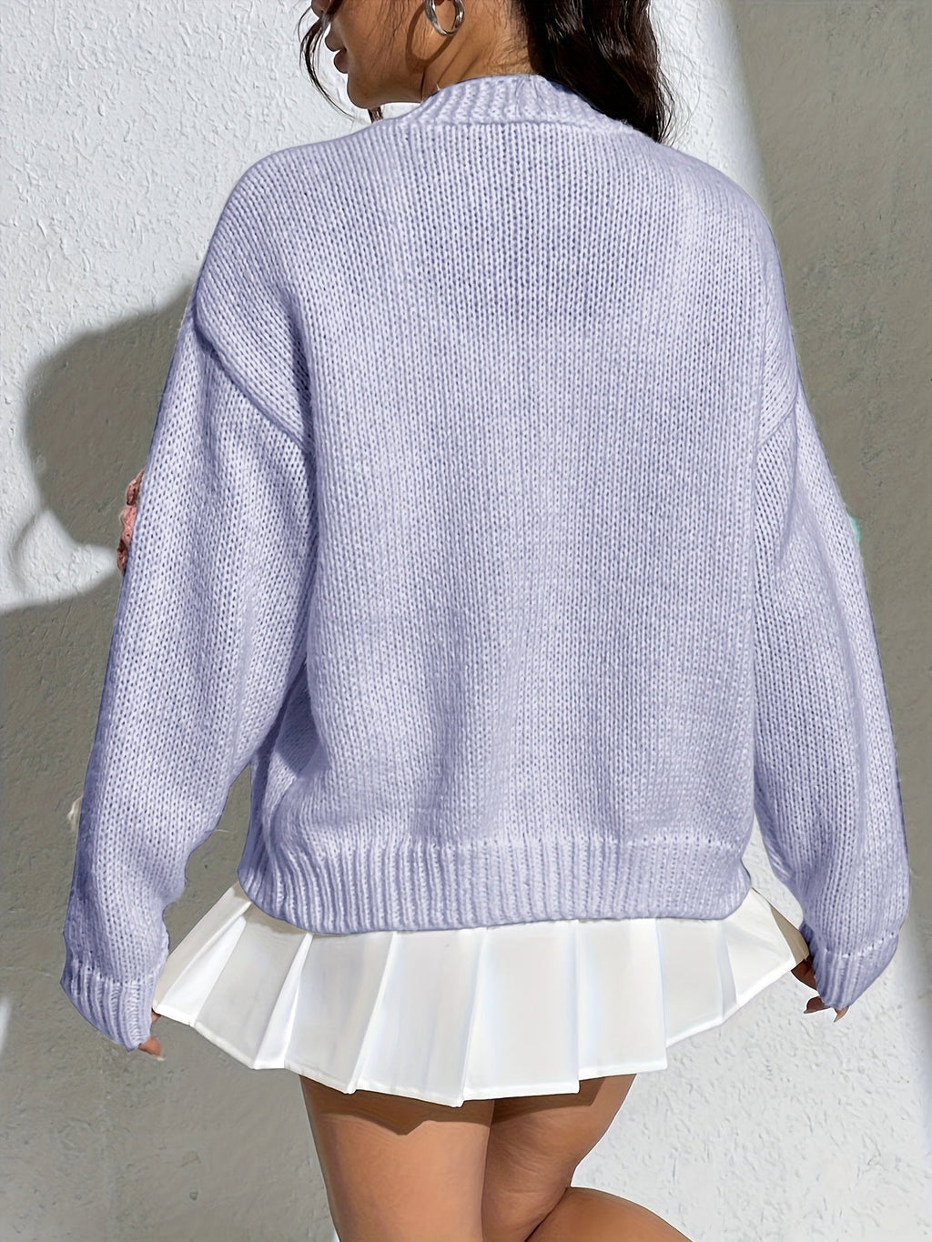 GR | Stylischer Blumenmuster Wollstrick Cardigan