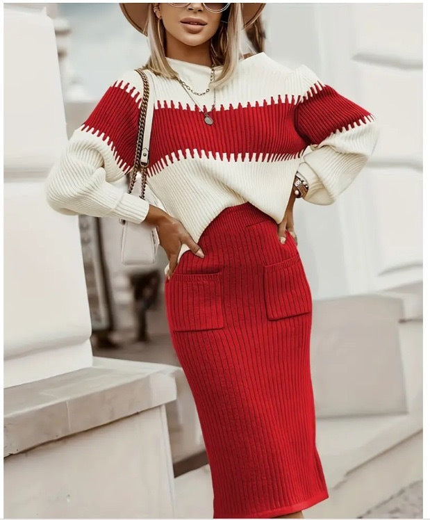 GR | 1-piece knitwear set - long-sleeved sweater and slim midi skirt