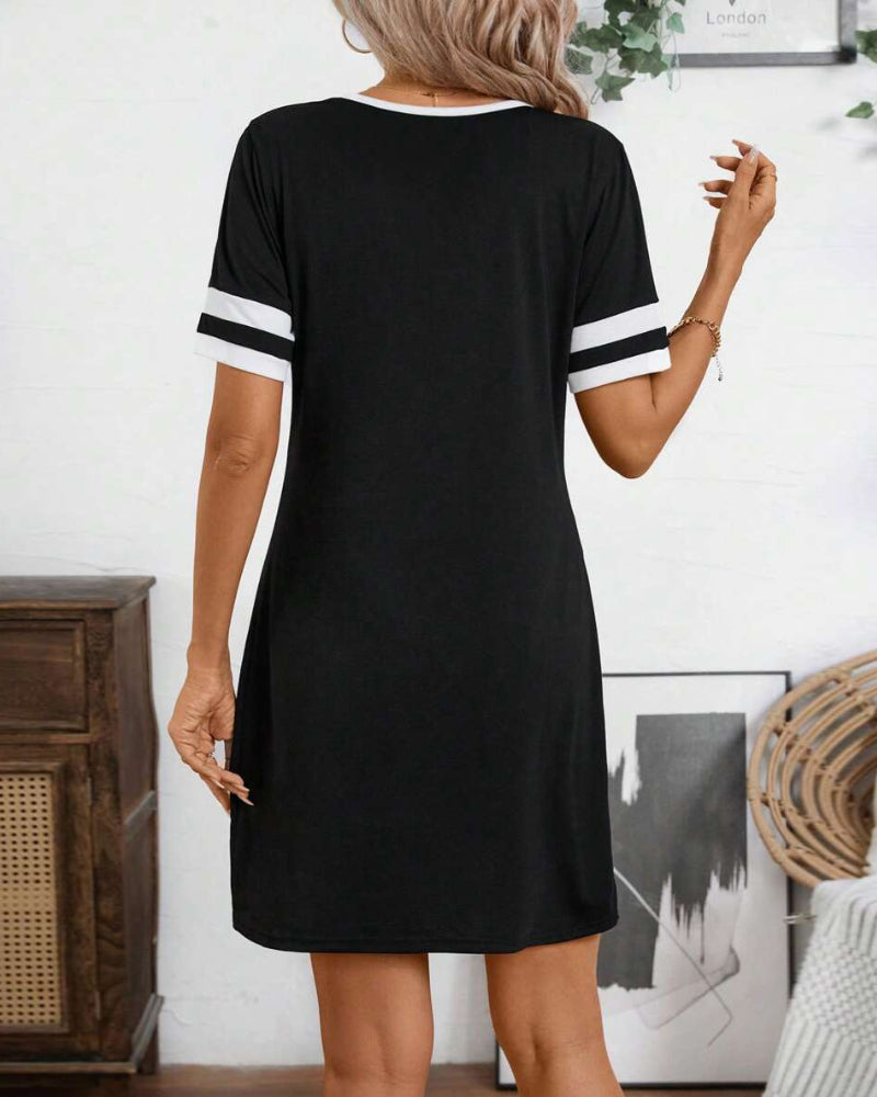GR | Dress Half Zip Colorblock Fitted Short Sleeves