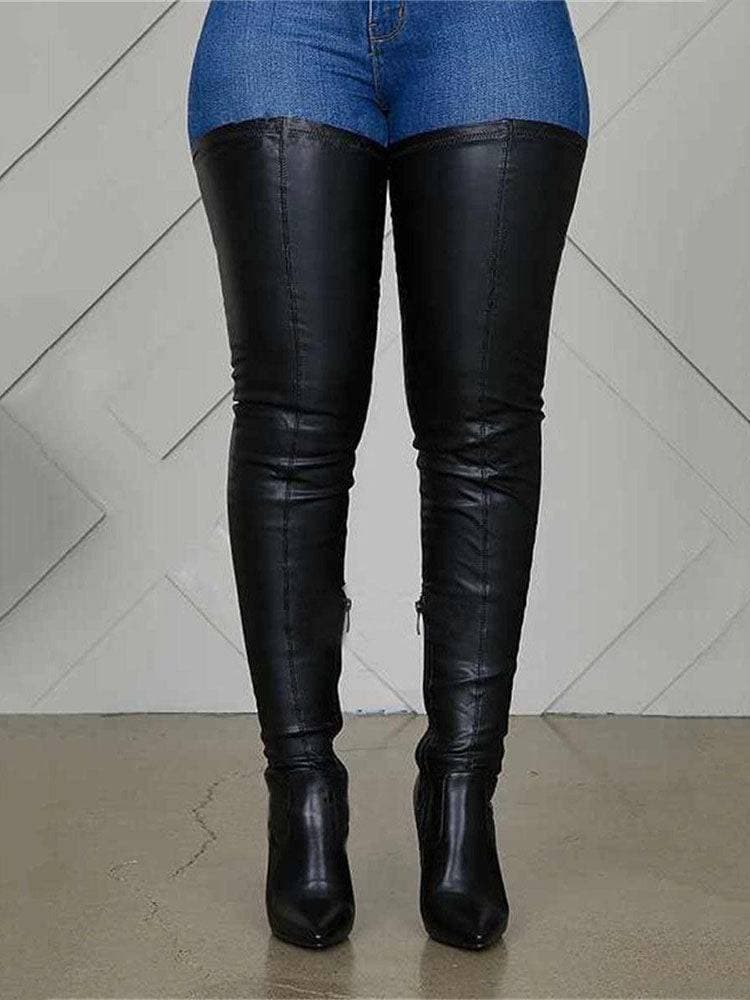 GR | Over-the-knee boots, block heel, round toe, zipper, lug sole