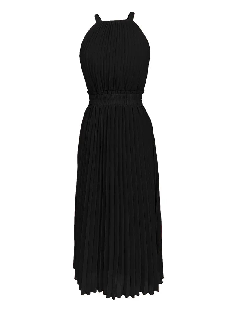 GR | Elegantes X-Sommer Midikleid mit Rundhalsausschnitt und Gesch Gathered Taille