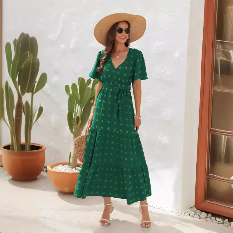 GR | Swiss Dot Rüsch Midi Kleid