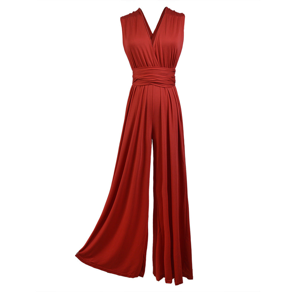 Women's elegant jumpsuit with deep V-neck and innovative wrap design, size S