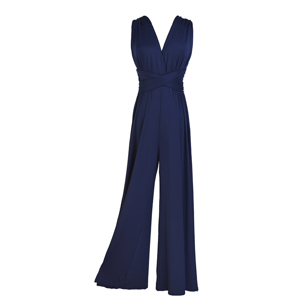 Women's elegant jumpsuit with deep V-neck and innovative wrap design, size S