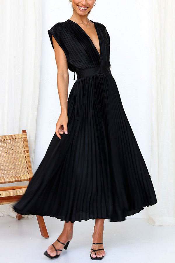 GR | Hallo Schöne Satin Plissee Midi Kleid