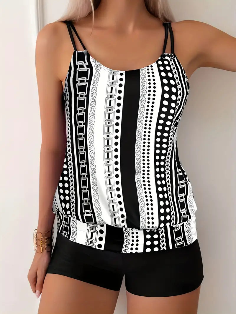 GR | Striped tankini with print 